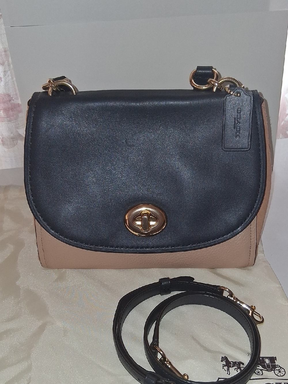 Coach Color Block Leather & Suede Crossbody — NAVY BLUE & TAN